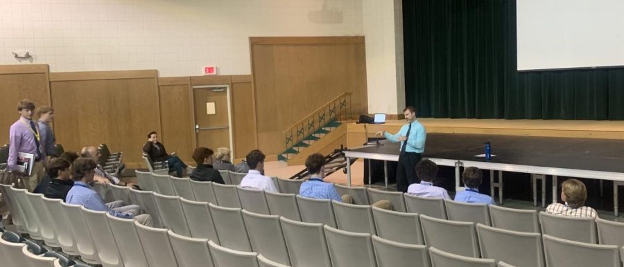 Coach Cotty gives his testimony at the first Tigers for Christ meeting. 