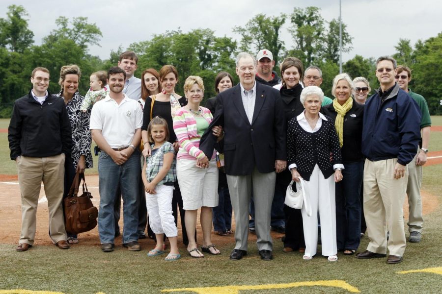 Mr.+Mueller+and+his+family+at+the+opening+of+the+renovated+baseball+field+%28Photo+from+Kelly+Stratman%29