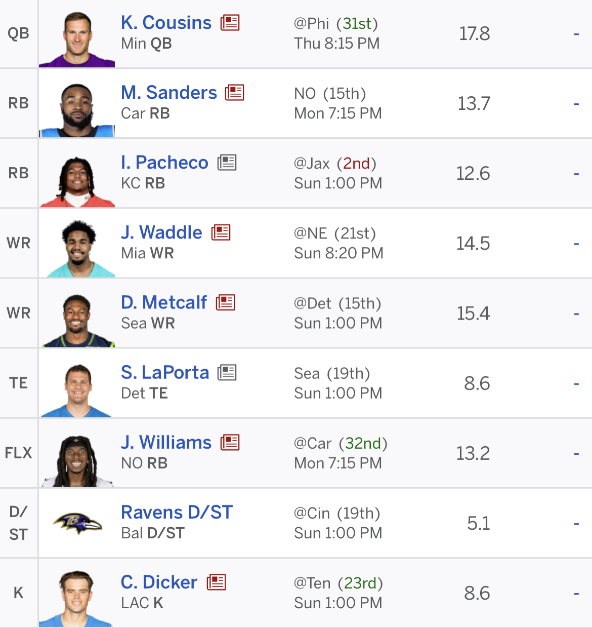 fantasy football my teams