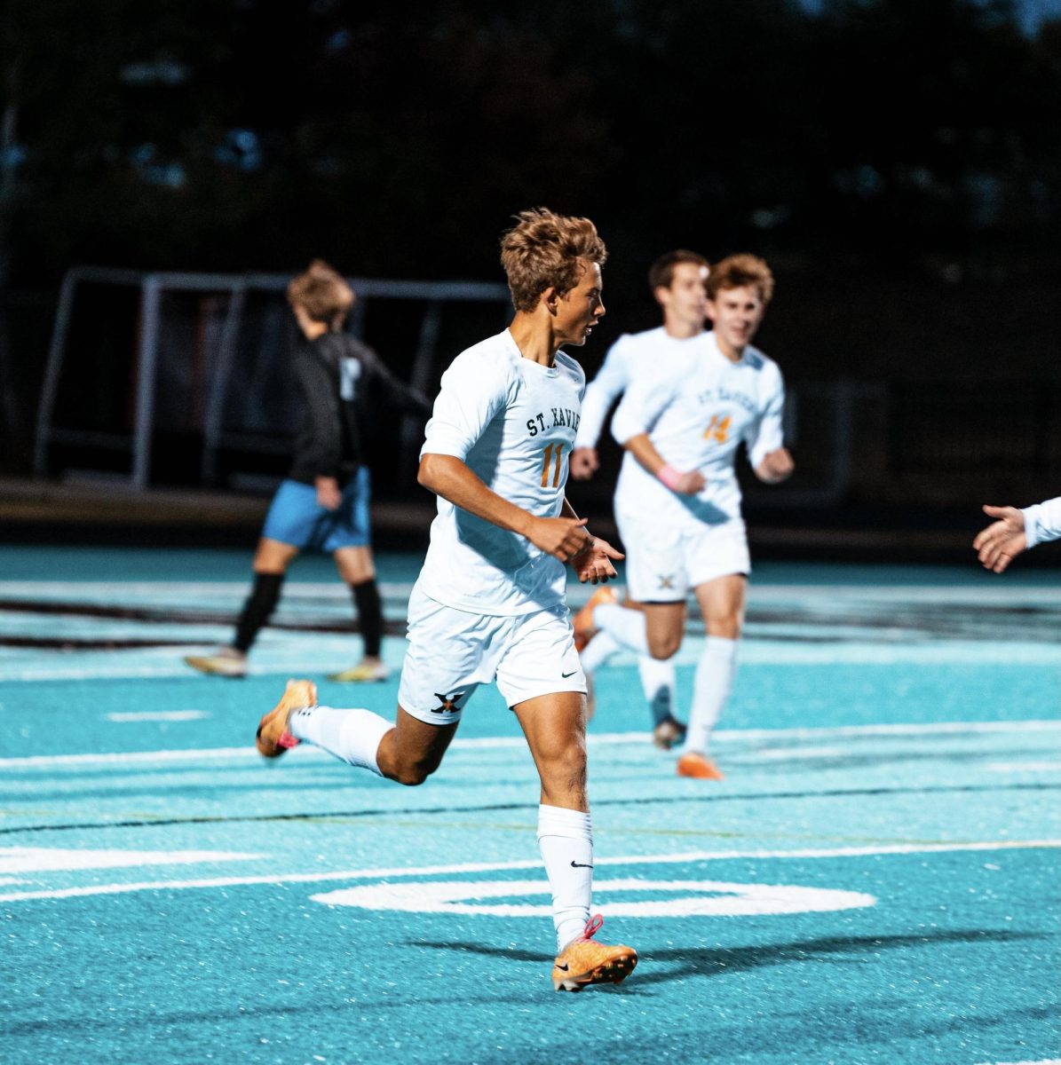 Trip Campbell after scoring one of his goals against North Oldham 