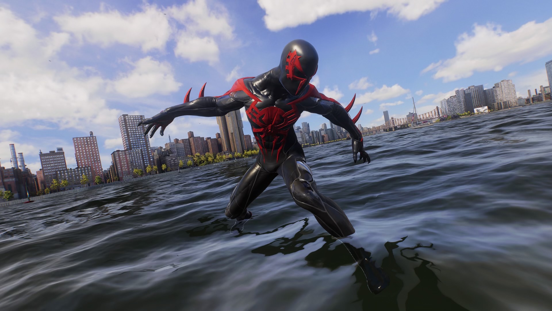 The 2099 “Black” Suit (Style 1) for Peter Parker (Captured in Photo Mode of Marvel’s Spider-Man 2 on the PlayStation 5)