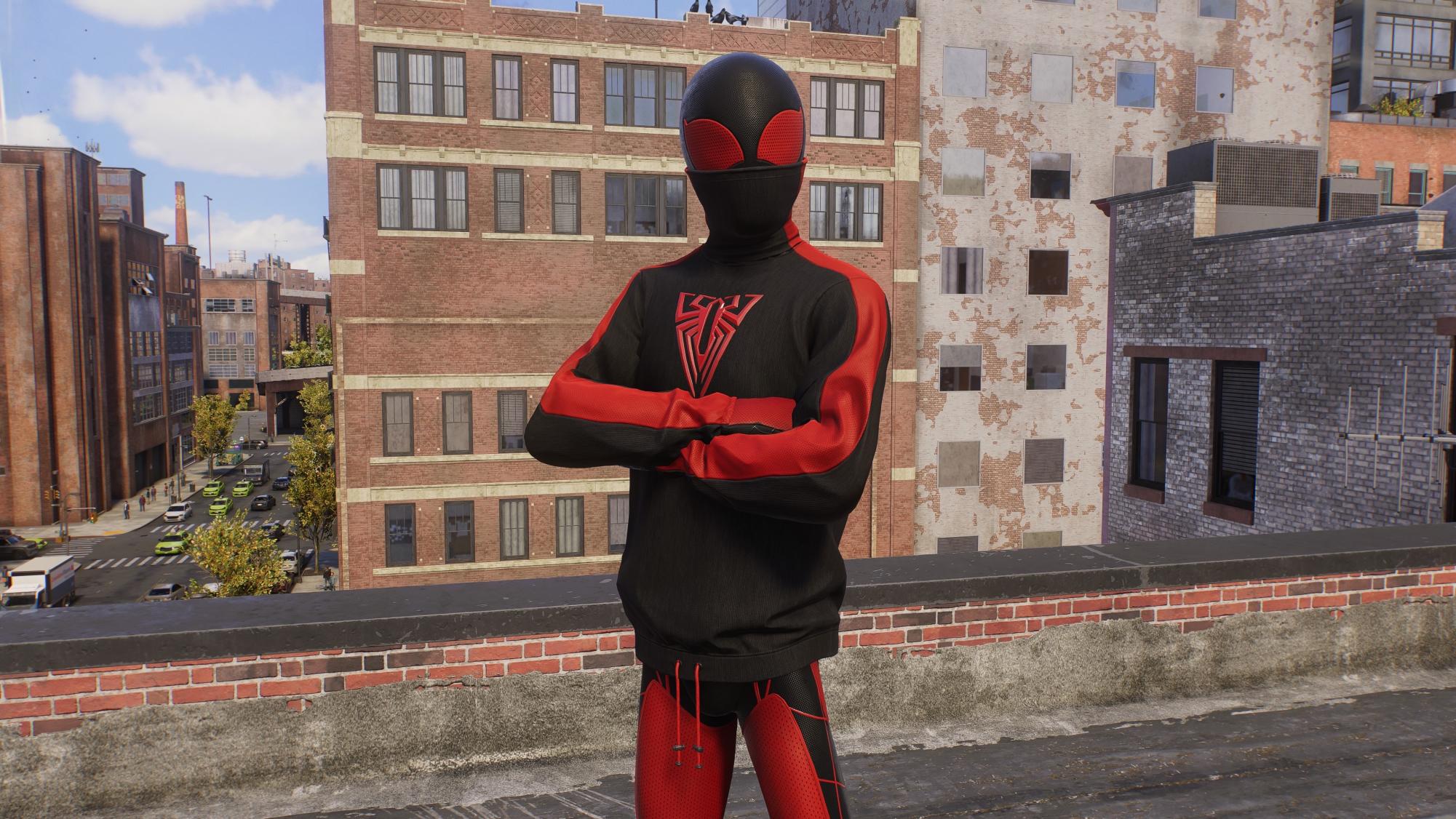 The 10th Anniversary Suit (Style 1) for Miles Morales (Captured in Photo Mode of Marvel’s Spider-Man 2 on the PlayStation 5)