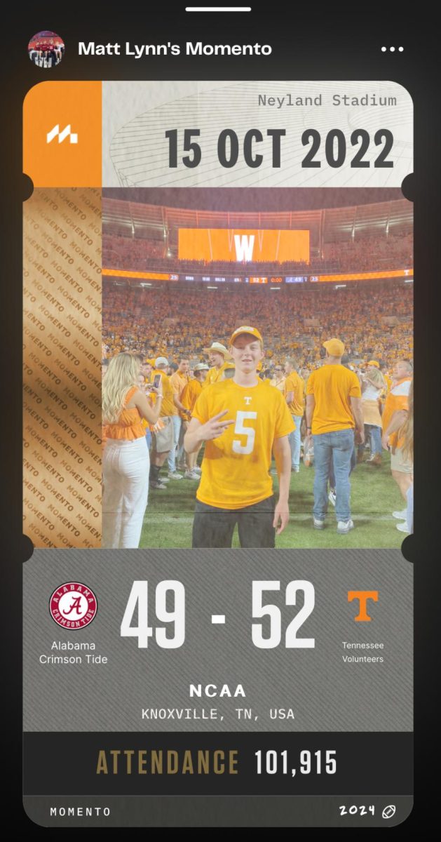 Momento from Tennessee vs Alabama game in 2022