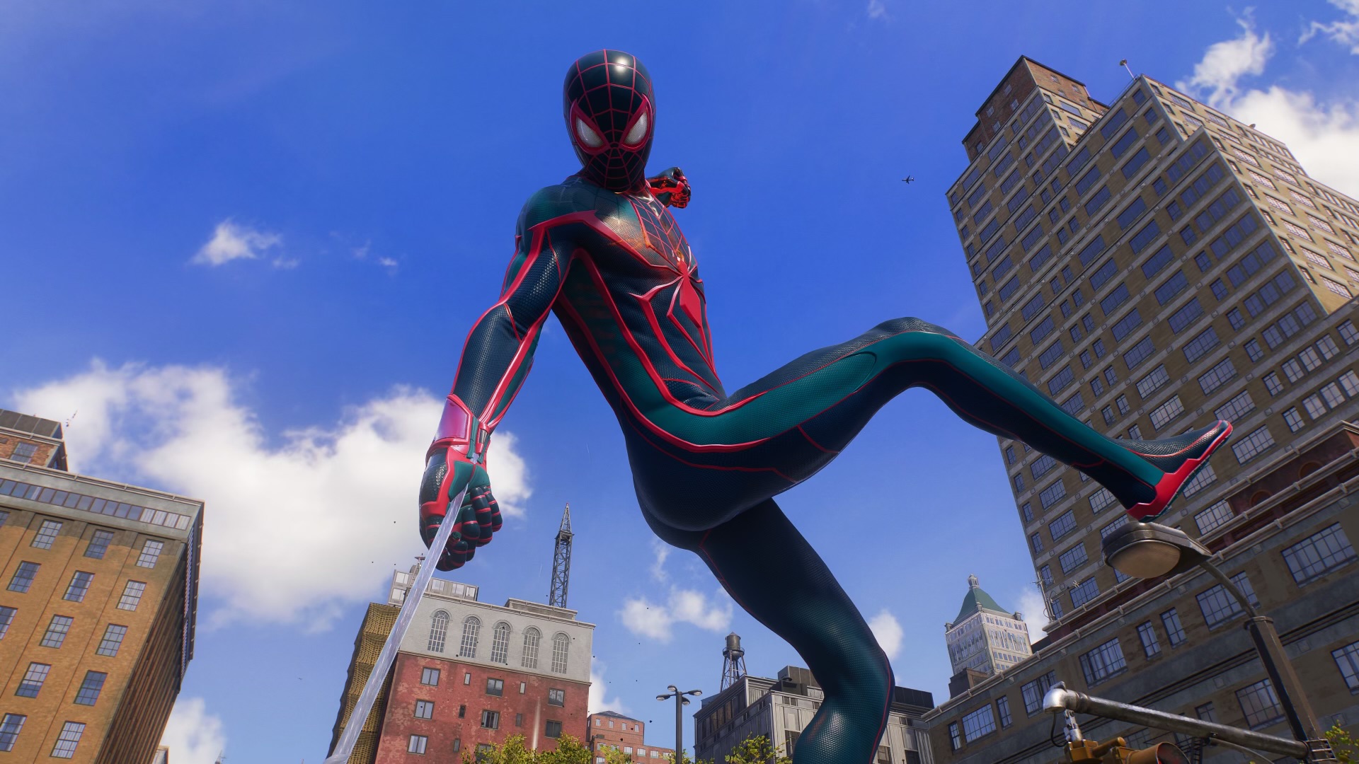 The T.R.A.C.K. Suit (Style 3) for Miles Morales (Captured in Photo Mode of Marvel’s Spider-Man 2 on the PlayStation 5)