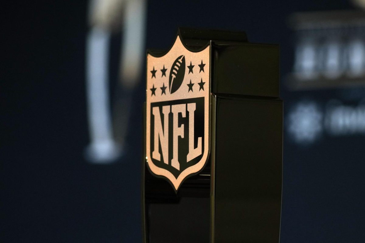 Feb 6, 2025; New Orleans, LA, USA; A NFL shield logo on an Honors trophy at the Super Bowl LIX NFL Honors at Saenger Theatre. Mandatory Credit: Kirby Lee-Imagn Images