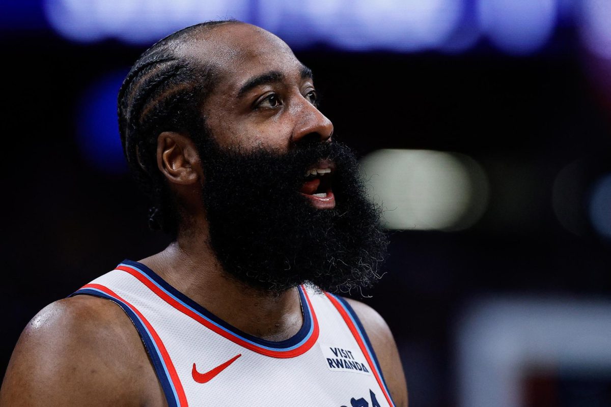 Jan 30, 2026; Denver, Colorado, USA; Los Angeles Clippers guard James Harden (1) in the third quarter against the Denver Nuggets at Ball Arena. Mandatory Credit: Isaiah J. Downing-Imagn Images