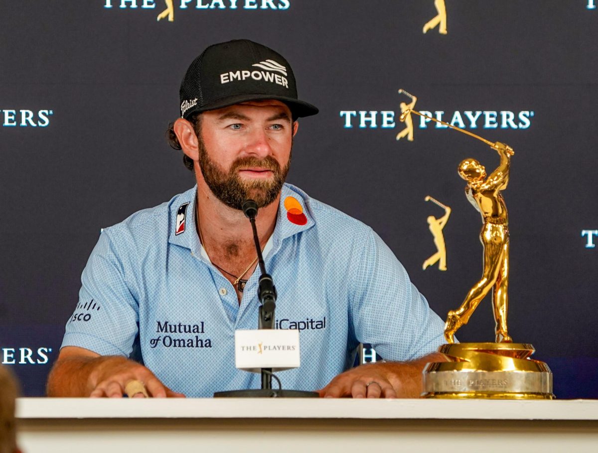 Mar 15, 2026; Ponte Vedra Beach, Florida, USA; Cameron Young speaks with reporters after the final round of THE PLAYERS Championship golf tournament. Mandatory Credit: Jeff Romance-Imagn Images